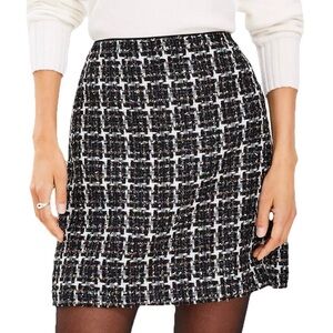 NWT LOFT Shimmer Tweed Shift Mini Skirt Black White Metallic Plaid Skirt Size 12